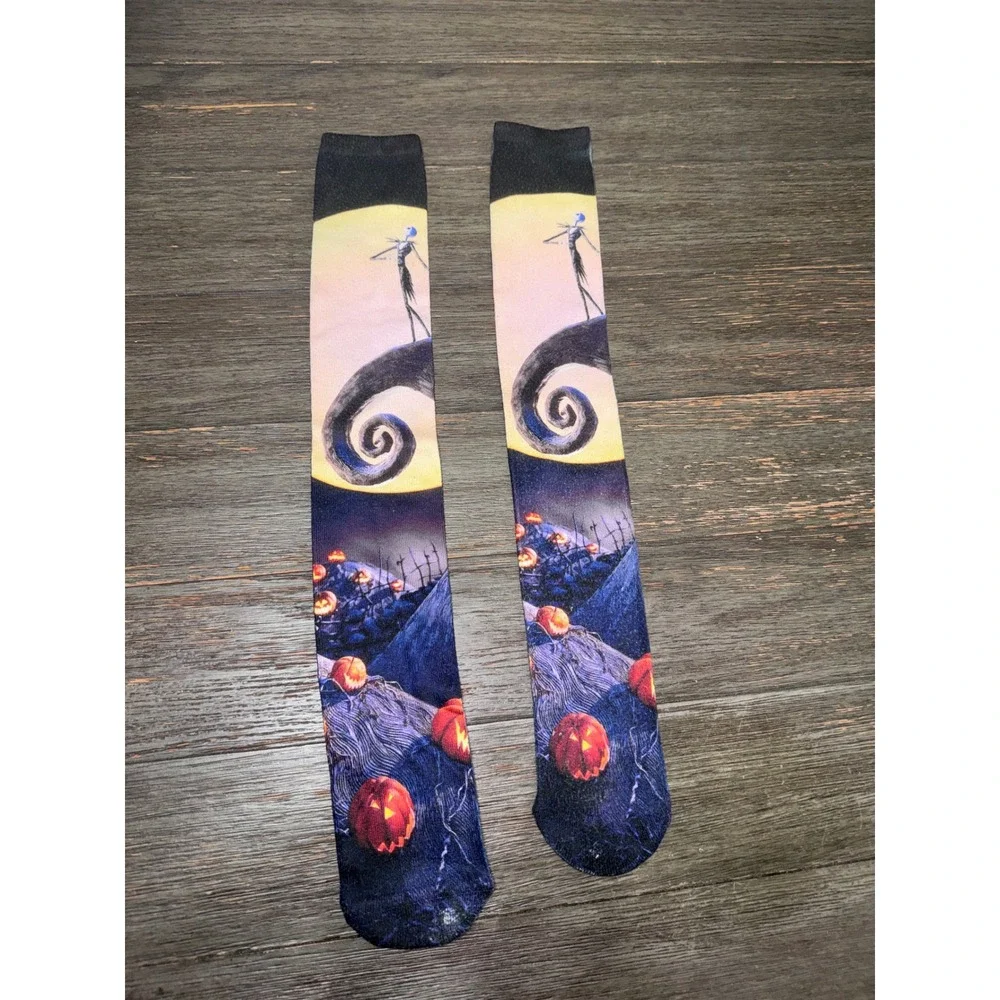 Nightmare Before Christmas Jack Skellington Knee High Socks Halloween Pumpkin